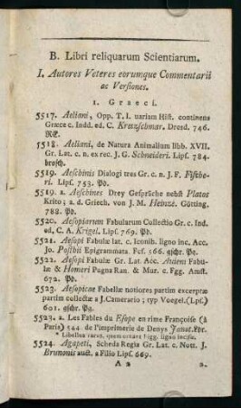 3-315, B. Libri reliquarum Scientiarum