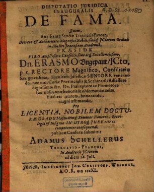 Disputatio Juridica Inauguralis De Fama