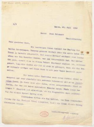 Brief an Paul Telemann : 28.07.1914