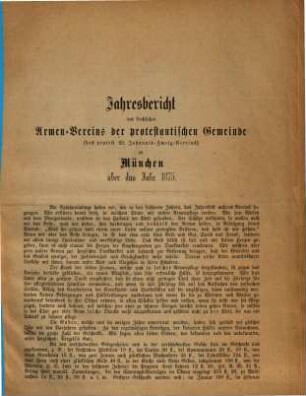 Jahresbericht des Kirchlichen Armen-Vereins der Protestantischen Gemeinde des Protestantischen Sankt-Johannis-Zweigvereins, 1875