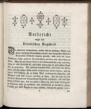 Vorbericht wegen des Linnäischen Registers.