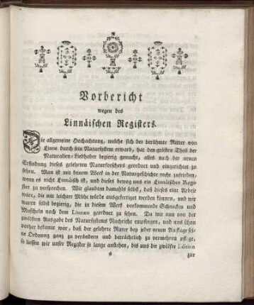 Vorbericht wegen des Linnäischen Registers.