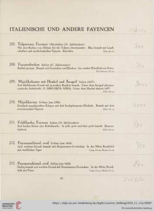 Italienische und andere Fayencen (Nr. 207-225)