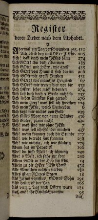 Register derer Lieder nach dem Alphabet.