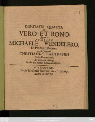 Disputatio Quarta De Vero Et Bono