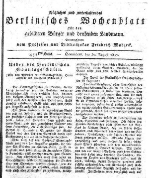 452stes Stueck, Sonnabend, den 30. August 1817