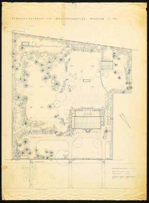 Wohnhaus Axel Springer Bernadottestraße 7-9, Berlin-Grunewald: Lageplan mit Pflanzplan 1:200, Vorentwurf F