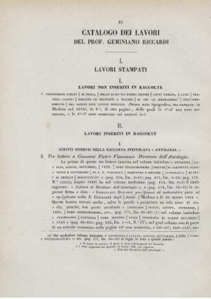 Catalogo dei lavori del Prof. Geminiano Riccardi.