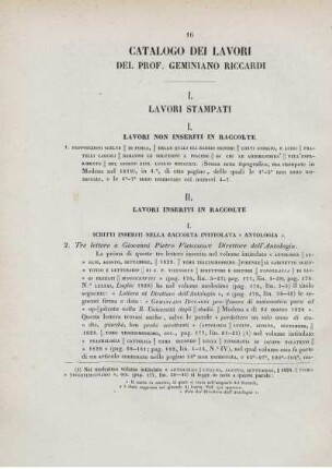 Catalogo dei lavori del Prof. Geminiano Riccardi.