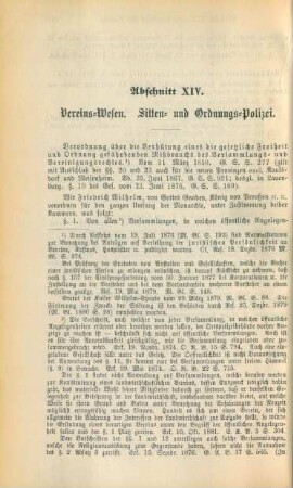 Abschnitt XIV. Vereins-Wesen. Sitten- und Ordnungs-Polizei