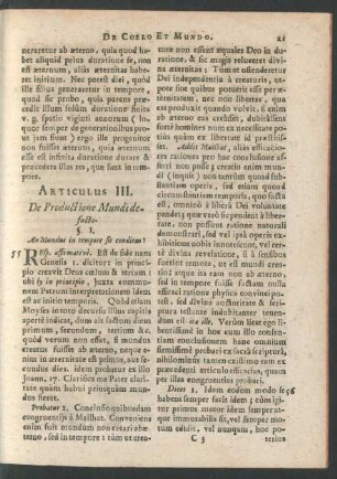 Articulus III. De Productione Mundi defacto.