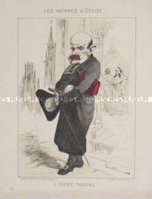 Les Hommes d'Eglise - Karikatur auf Trochu als Abbé (im Hintergrund u. a. Ferry)