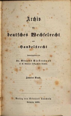 Archiv für deutsches Wechselrecht und Handelsrecht, 10. 1861