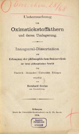 Untersuchung von Oximstickstoffäthern und deren Umlagerung