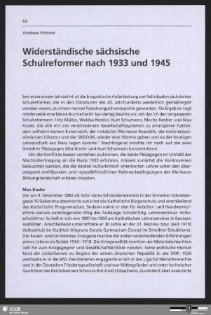 Widerständische sächsische Schulreformer nach 1933 und 1945
