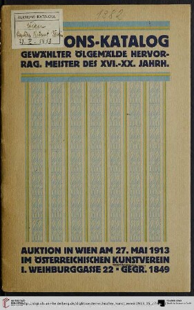 Verzeichnis der alten u. neuzeitigen Ölgemälde : Auktion: Dienstag, den 27. Mai 1913