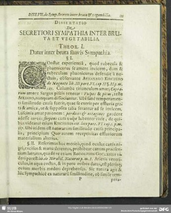 VII. Dissertatio De Secretiori Sympathia Inter Bruta Et Vegetabilia