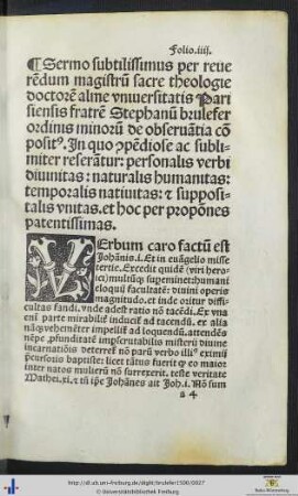 Sermo In quo reserantur personalis verbi divinitas, naturalis humanitas, temporalis nativitas et suppositalis unitas