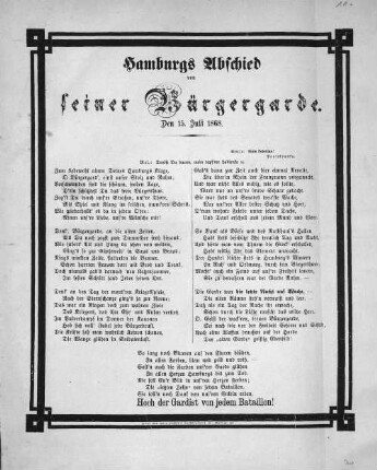 Hamburgs Abschied von seiner Bürgergarde : den 15. Juli 1868