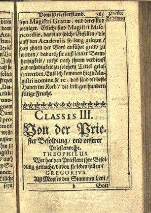 Classis III. Von der Priester Besoldung/ vnd vnserer Priesterweihe.