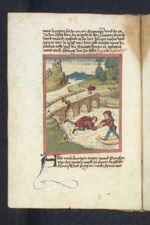 Senespa auf der Flucht vor Wölfen; (Kapitel II: Von dem Löwen und dem Ochsen)