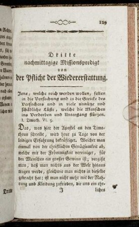 Dritte nachmittagige Missionspredigt von der Wiedererstattung.