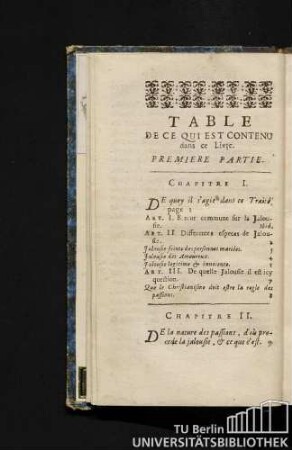 Table dece qui est contenu dans ce Livre. Premiere Partie.