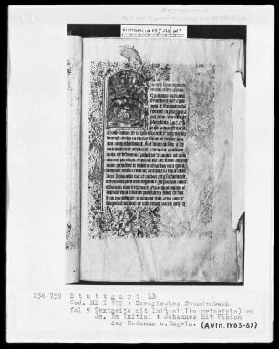 Liber horarum — Initiale I (n principio) mit Johannes Evangelista auf Patmos, Folio 9recto