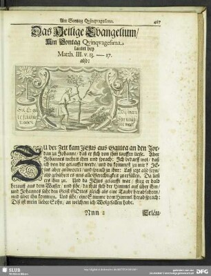 Das Heilge Evangelium, Am Sontag Quinquagesima lautet bey Matth. III. v. 13.-17.