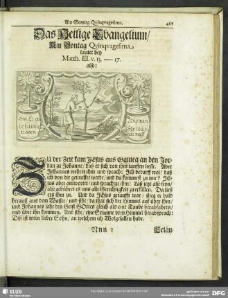 Das Heilge Evangelium, Am Sontag Quinquagesima lautet bey Matth. III. v. 13.-17.