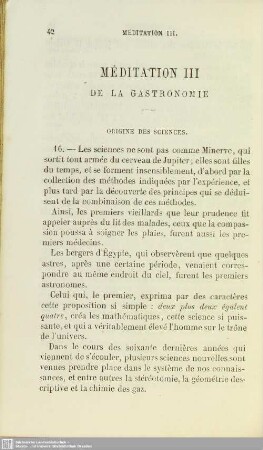 III. De la gastronomie