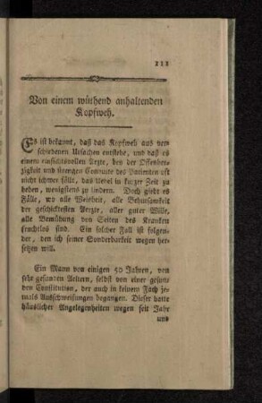 Von einem wüthend anhaltenden Kopfweh.