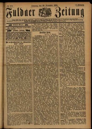 Erste Ausgabe vom Sonntag, den 29. November 1891.