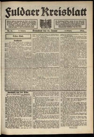 Erste Ausgabe vom Samstag, den 14. Januar 1911.