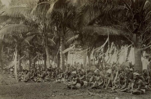 "Samoa-Ins. Gathering of the natives."