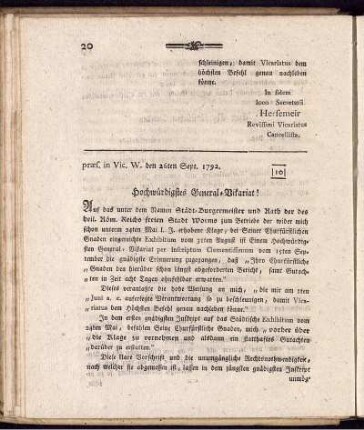 10. Hochwürdigstes General-Vikariat!