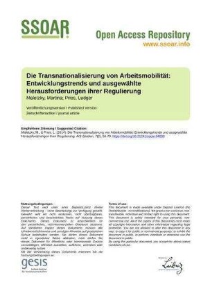 Die Transnationalisierung von Arbeitsmobilität: Entwicklungstrends und ausgewählte Herausforderungen ihrer Regulierung