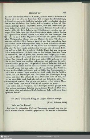 David Ferdinand Koreff an August Wilhelm von Schlegel, Paris, Februar 1807