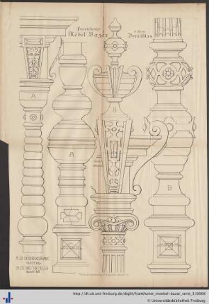 Detailblatt 4. Zu Bücherschrank Blatt 59. Zu Bettstelle Blatt 56.