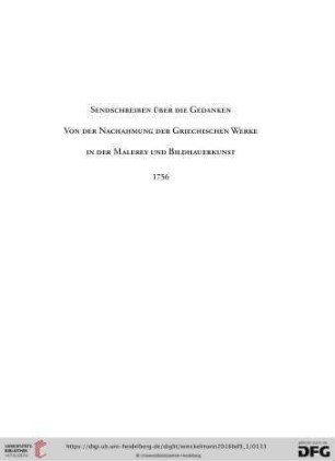 Sendschreiben über die Gedanken von der Nachahmung der griechischen Werke in der Malerey und Bildhauerkunst