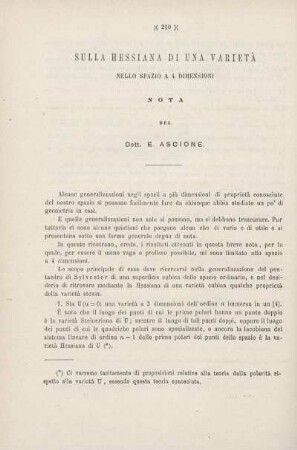 Sulla Hessiana di una varietà nello spazio a 4 dimensioni.