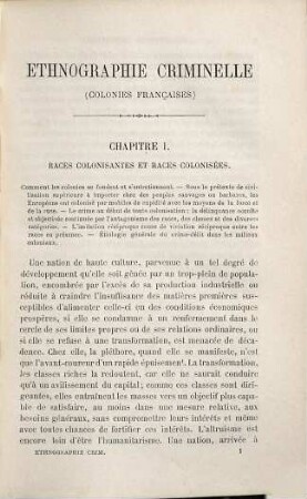 L' ethnographie criminelle d'après les observations et les statistiques judiciaires recueillies dans les colonies françaises