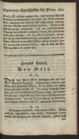 Zweytes Capitel. Von der Existenz und den Eigenschaften Gottes.