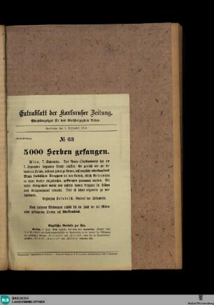 Karlsruher Zeitung, Extrablatt No. 63, 5000 Serben gefangen