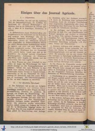 Einiges über das Journal Agricole.