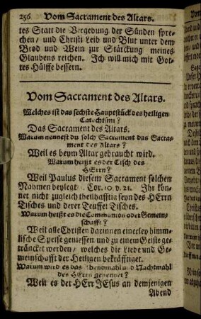 Vom Sacrament des Altars. Welches ist das sechste Hauptstück des heiligen Catechismi?