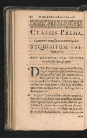Classis Prima. Continens requisita vocationis falsa.