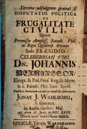 Disp. polit. de frugalitate civili