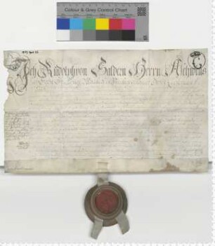 Lehnbrief derer von Laffert, ausgestellt von Rudolph von Saldern. Eigenhändige Unterschrift.