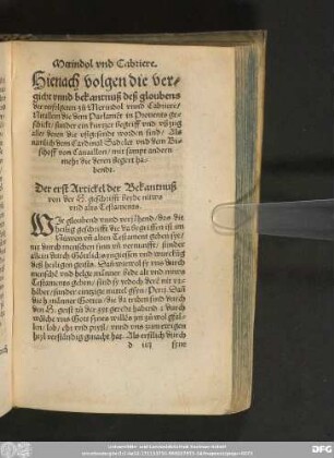 Der erst Artickel der Bekantnuß von der H. geschrifft beyde nüws vnd alts Testaments.